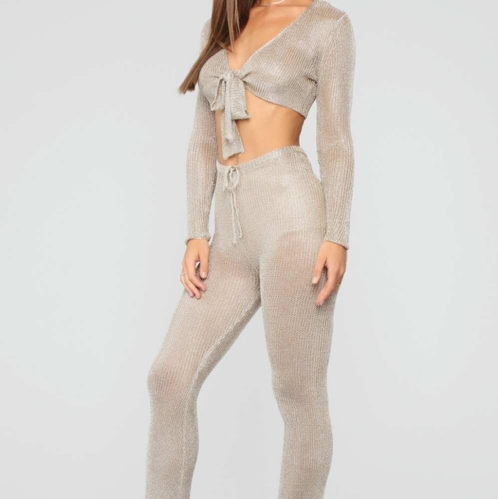 Merely Metallic Pant Set - Gold